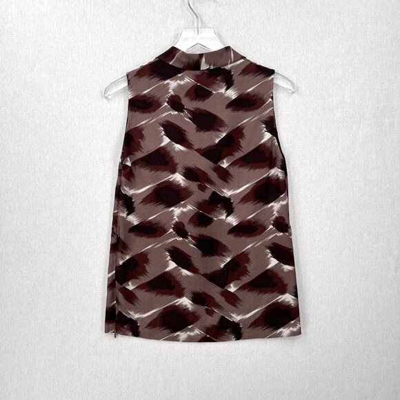 GUCCI Sleeveless Printed Silk Top Womens IT40 US S 4 Brown Scoop Neck Blouse - Picture 3 of 15